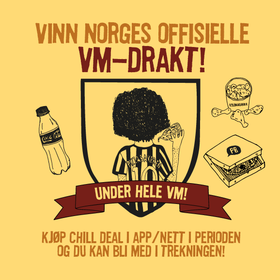 Vinn Norges Offisielle VM-drakt! Kjøp Chill Deal i app/nett hos Pizzabakeren i perioden og du kan bli med i trekningen.